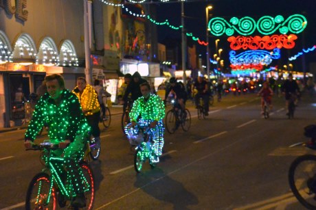 People on bikes during the Blackpool Illuminations